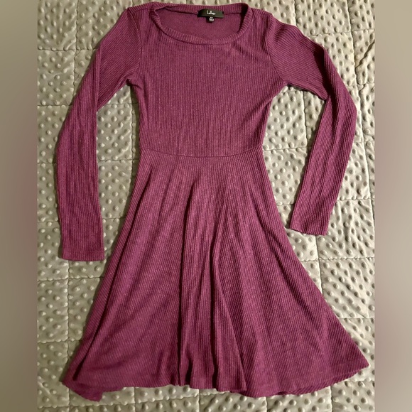 Fit and Fair Mauve Purple Ribbed Knit Long Sleeve Skater Dress - Picture 5 of 5